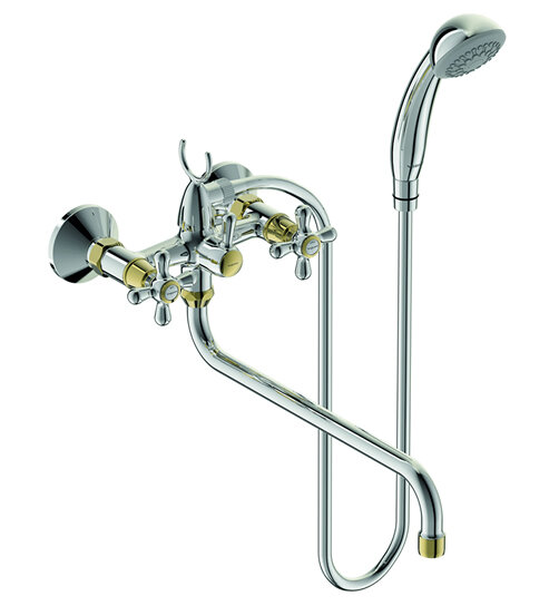 Ретро Смеситель для ванны, излив 320 мм, хром с золотом Vidima R1102LS /B9716LS /BA129LS Ретро Смеситель для ванны, излив 320 мм, хром с золотом Vidima R1102LS /B9716LS /BA129LS