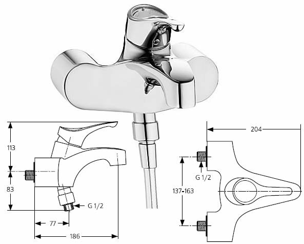 Серамикс 60-ых смеситель для ванны/душа настенный, хром Ideal Standard Ideal Standard A3832AA Снят с производства