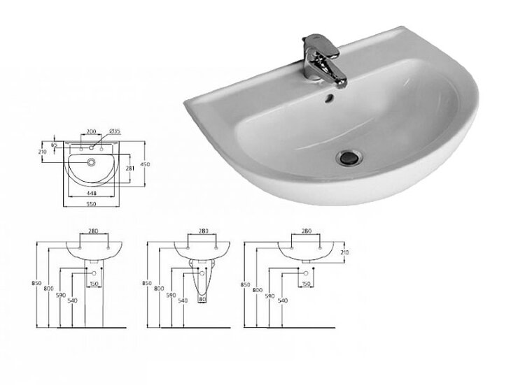 "Эко" Ecco/Eurovit умывальник 550х440 мм, с одним отверстием, белый Ideal Standard W434001 "Эко" Ecco/Eurovit умывальник 550х440 мм, с одним отверстием, белый Ideal Standard W434001