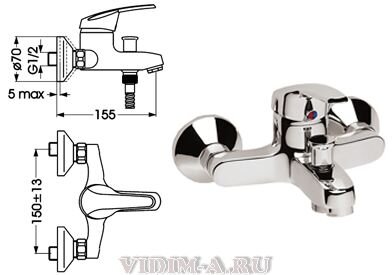 Эко-Плюс смеситель для ванны с аксессуарами, короткий излив,  хром Vidima B5312AA Снят с производства
