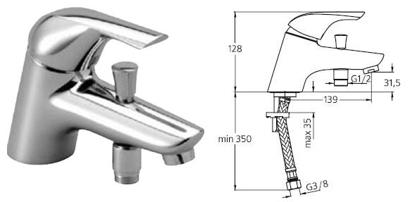 Сераплан Нью смеситель для ванны настольный без душевого набора, хром Ideal Standard B4101AA Сераплан Нью смеситель для ванны настольный без душевого набора, хром Ideal Standard B4101AA