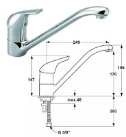 Сераплан Нью смеситель кухонный, литой излив, гибкая под, хром Ideal Standard B7612AA