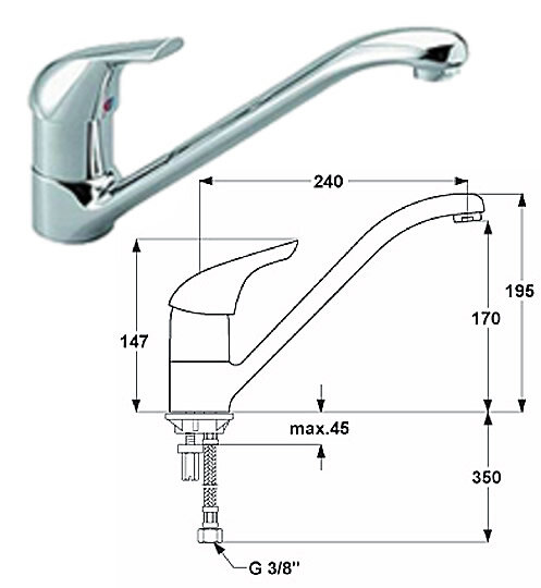 Сераплан Нью смеситель кухонный, литой излив, гибкая под, хром Ideal Standard B7612AA Сераплан Нью смеситель кухонный, литой излив, гибкая под, хром Ideal Standard B7612AA