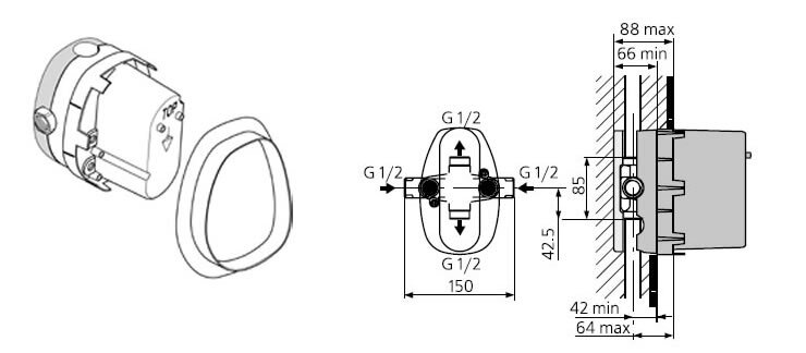 Смеситель встраиваемый термостатический 1/2 Ideal Standard внутристенный комплект A2354NU Снят с производства Смеситель встраиваемый термостатический 1/2 Ideal Standard внутристенный комплект A2354NU Снят с производства