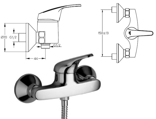 Слимлайн смеситель для душа без аксессуаров, хром Ideal Standard B1382AA