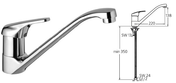 Слимлайн смеситель кухонный, гибкая подводка, хром Ideal Standard B1844AA Слимлайн смеситель кухонный, гибкая подводка, хром Ideal Standard B1844AA