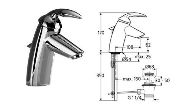 Тенденс смеситель для умывальника, Grande, гибкая подводка, хром Ideal Standard А3120АА Тенденс смеситель для умывальника, Grande, гибкая подводка, хром Ideal Standard А3120АА