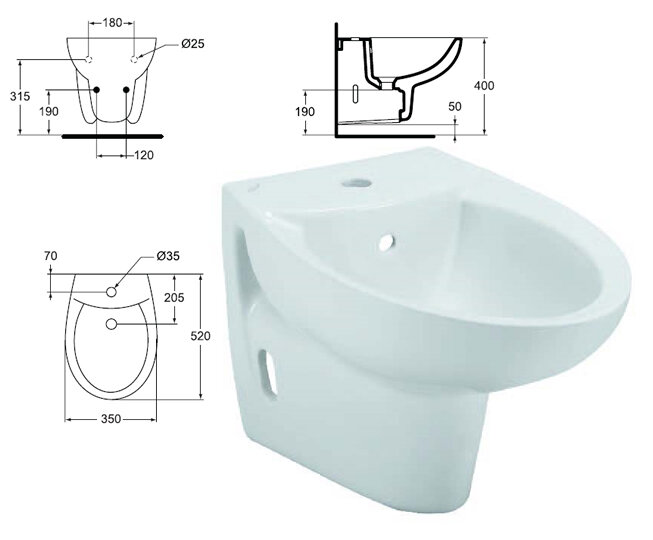 СеваДуо [BOX] биде подвесное, с отверстием под смеситель, белый W820401/W820461