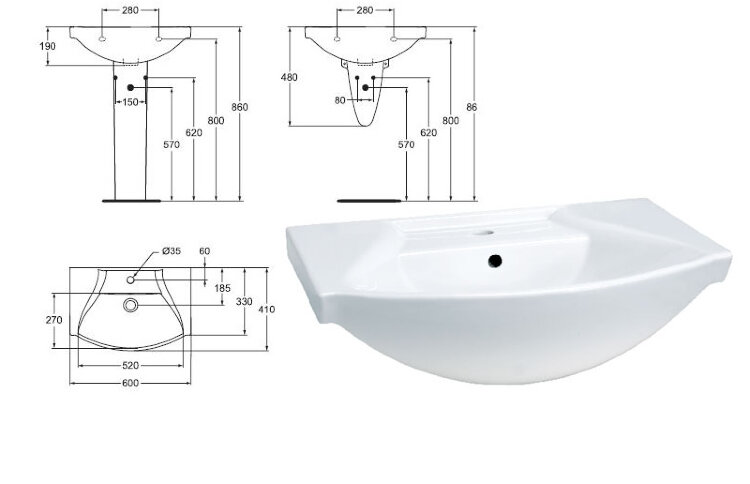 Сириус Элеганс (BOX) умывальник 600мм, белый Vidima W892301/W892361