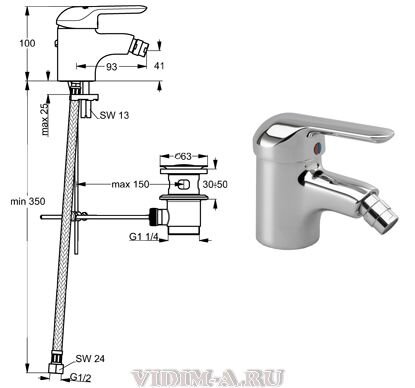 Сева Эко смеситель для биде с донным клапаном, хром Vidima B7780AA СНЯТ С ПРОИЗВОДСТВА