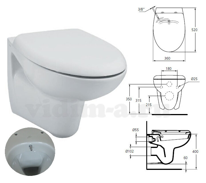Подвесной унитаз с функцией биде Ecco New Ideal Standard W705501 +Сиденье с микролифтом  W303001