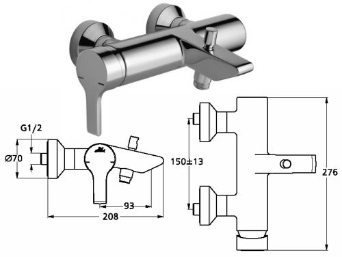 Актив смеситель однорукоятковый, настенный, для ванны/душа, хром Ideal Standard B8069AA