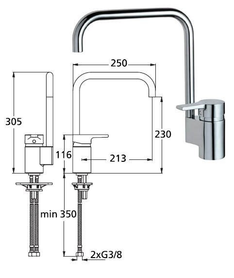 Актив смеситель однорукоятковый, для кухни, под 1 отверстие, R-излив,хром Ideal Standard B8084AA