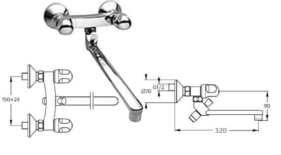 Альфа Нью смеситель для ванны с длинным изливом,320 мм, с аксессуарами Ideal Standard В7683АА Альфа Нью смеситель для ванны с длинным изливом,320 мм, с аксессуарами Ideal Standard В7683АА