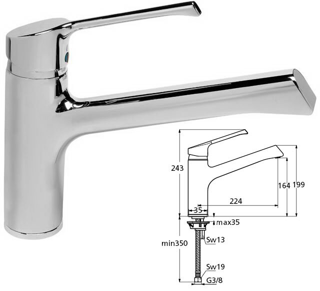 "Ретта"   смеситель для кухни, гибкая подводка G3/8 Ideal Standard RETTA B8981AA РАСПРОДАЖА