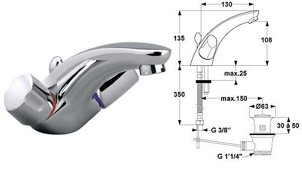 Еврофло Нью смеситель для умывальника, гибкая подводка Ideal Standard B1890AA Еврофло Нью смеситель для умывальника, гибкая подводка Ideal Standard B1890AA