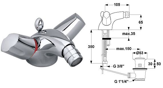 Еврофло Нью смеситель для биде, гибкая подводка Ideal Standard B1896AA Еврофло Нью смеситель для биде, гибкая подводка Ideal Standard B1896AA