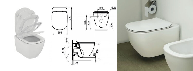 Теси AQUABLADE унитаз подвесной TESI Ideal Standard со скрытым креплением, с сиденьем для унитаза тонкое и крышкой с микролифт, белый T007901 + T352901 Теси AQUABLADE унитаз подвесной TESI Ideal Standard со скрытым креплением, с сиденьем для унитаза тонкое и крышкой с микролифт, белый T007901 + T352901