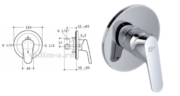 "Сераплан II" смеситель встраиваемый, компактный, хром  CeraPlan Ideal Standard  A2749AA /A5960AA